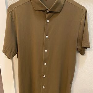 State and Liberty Olive Green / Tan Short Sleeve Button Down